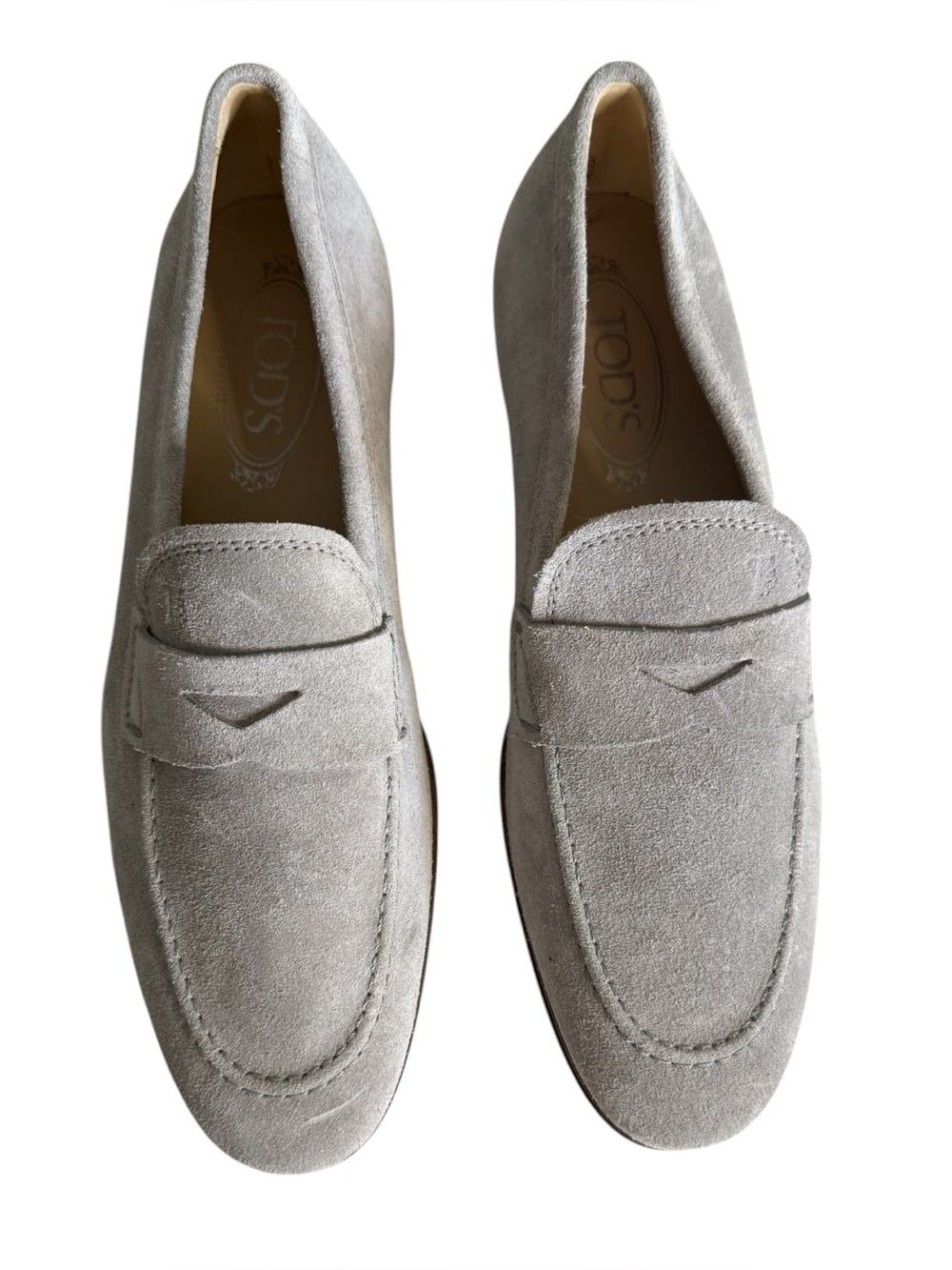 Tod's Mastice Suede Penny Loafers Grey Men's 5.5 Women's 7.5